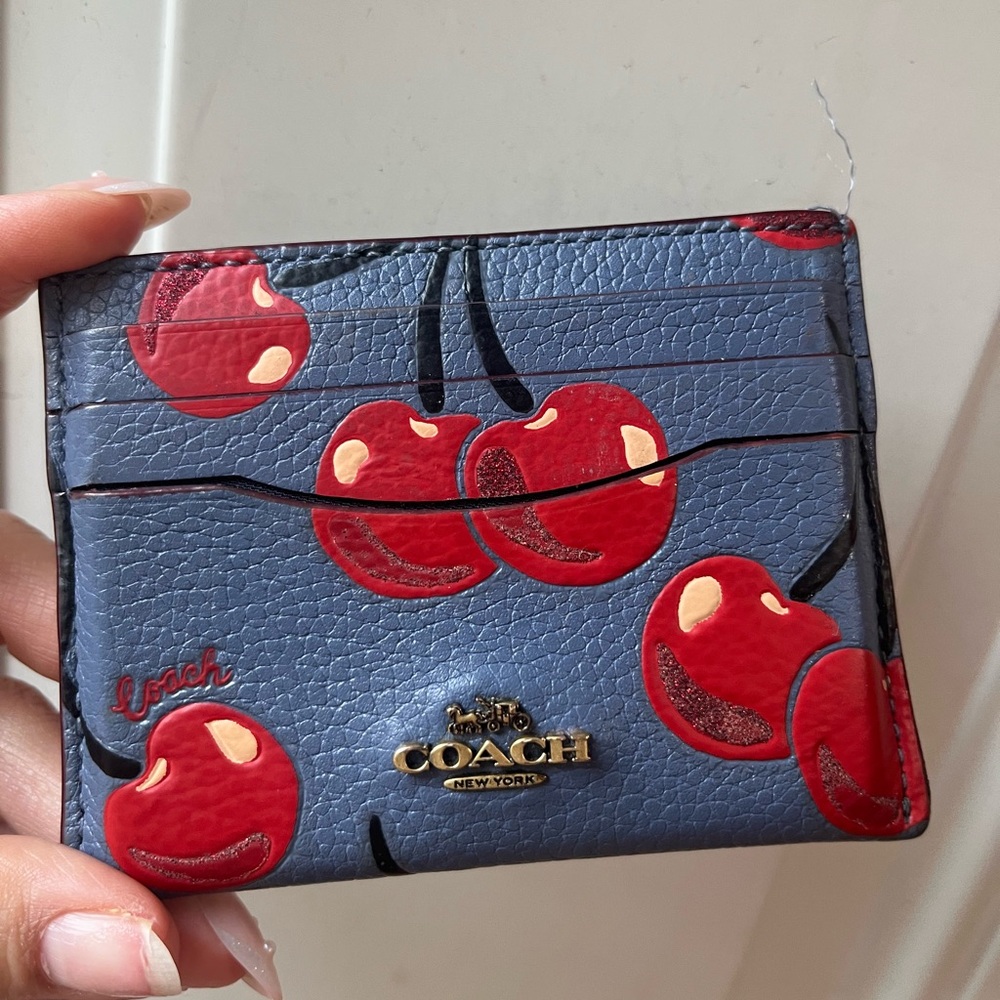Coach Blue and Red Cherry Card Holder